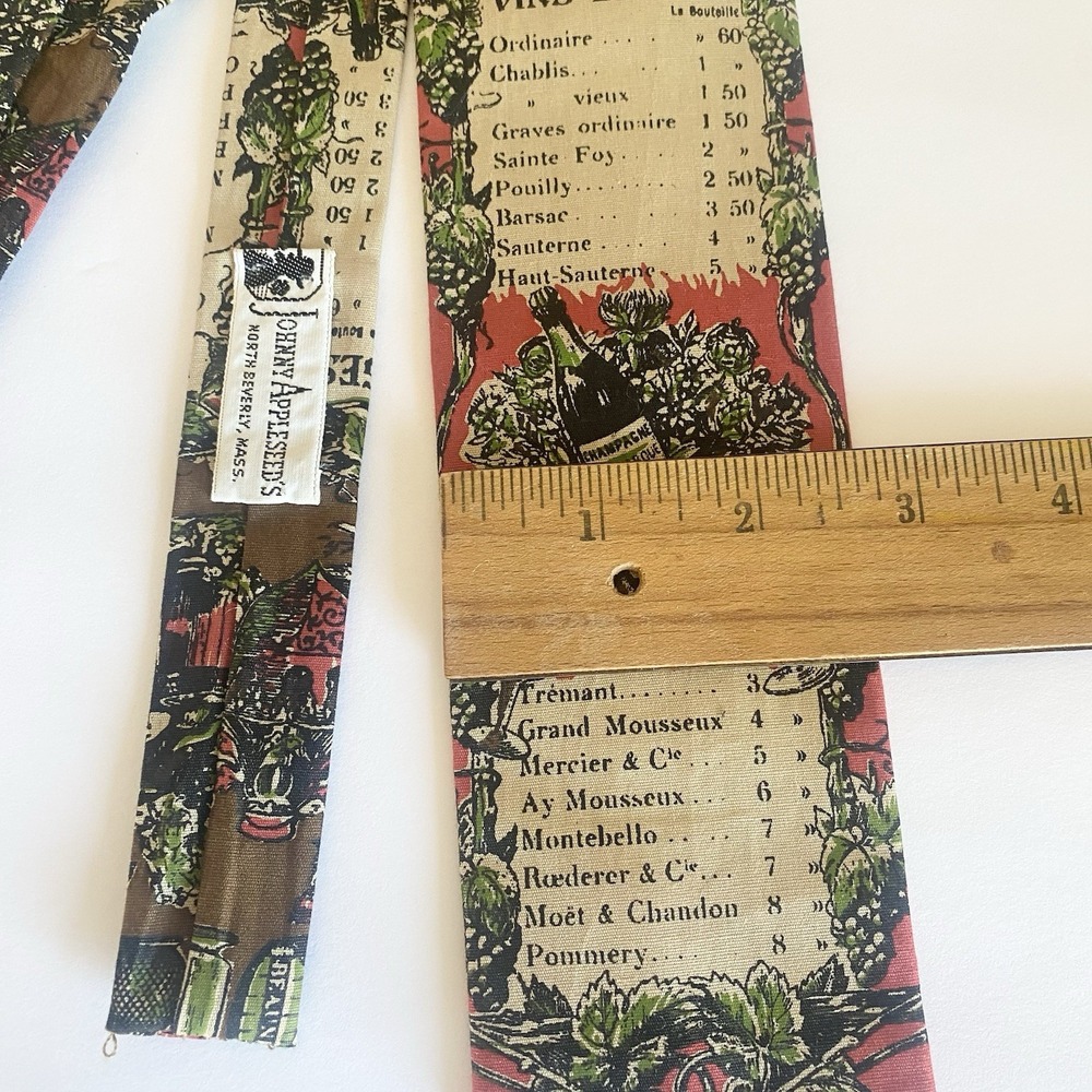 Vtg Rooster Square End Tie Carte des Vins French Wine List Hand Printed Cotton - Picture 5 of 6
